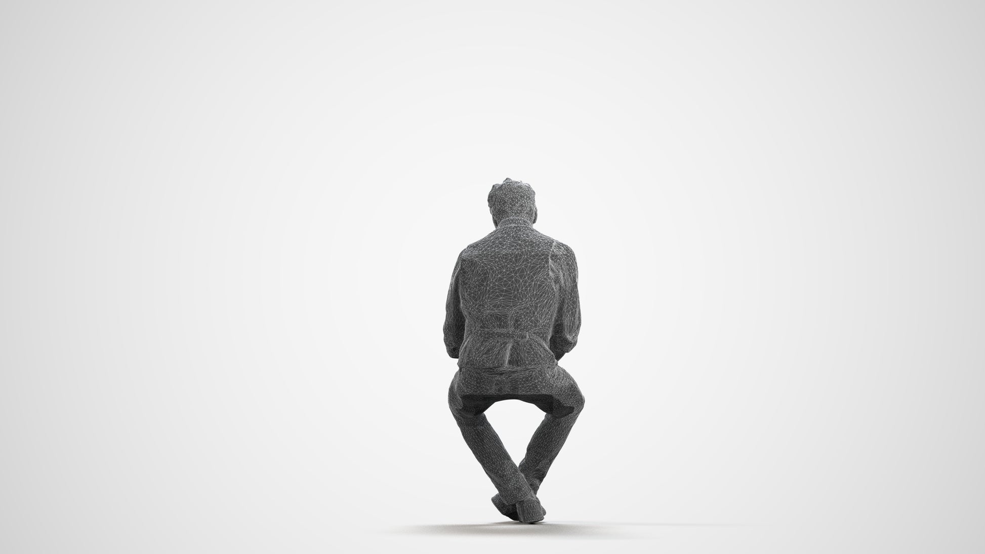 scanned 3D man casual sitting, photogrammetry people for Enscape and V-Ray, wireframe front view