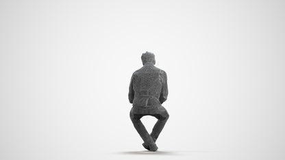 scanned 3D man casual sitting, photogrammetry people for Enscape and V-Ray, wireframe front view