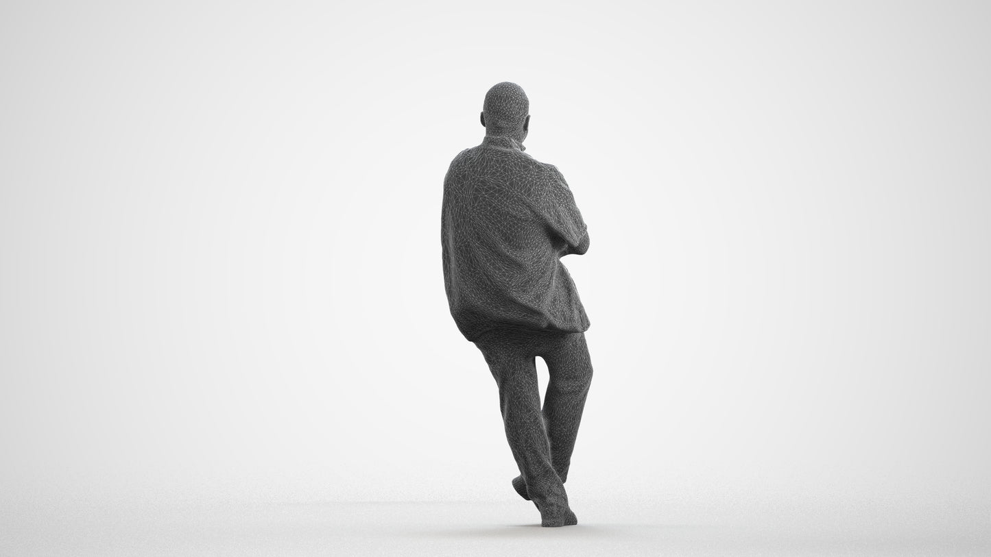 3D scanned man hospitality, photorealistic archviz people for Enscape and SketchUp, wireframe front view