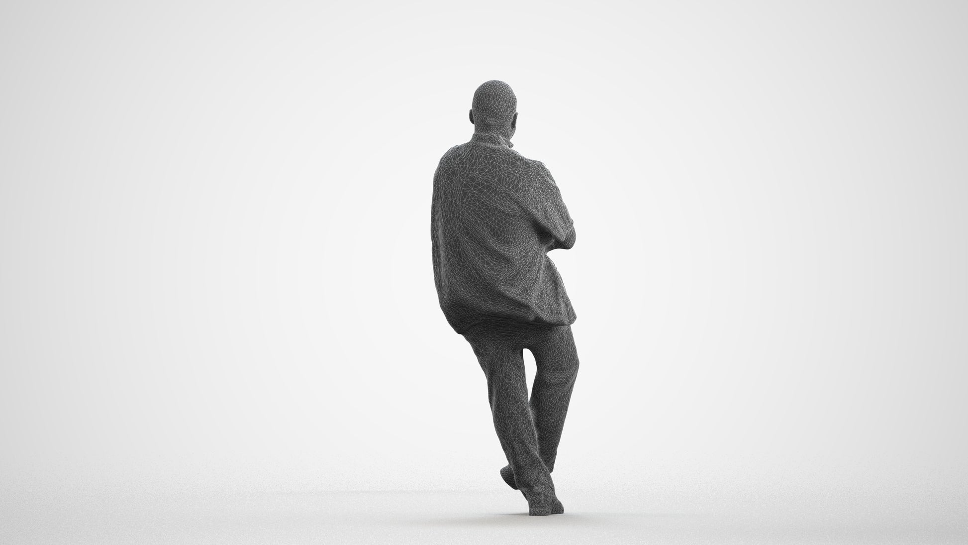 3D scanned man hospitality, photorealistic archviz people for Enscape and SketchUp, wireframe front view