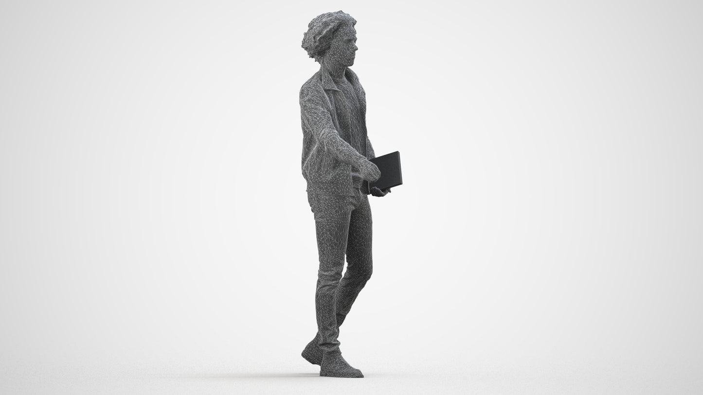 photogrammetry 3D man casual mix, realistic human model archviz FBX, wireframe side view