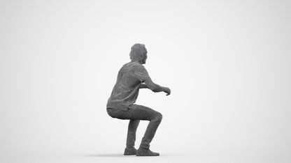 scanned 3D man casual sitting, photogrammetry people for Enscape and V-Ray, top-down view render