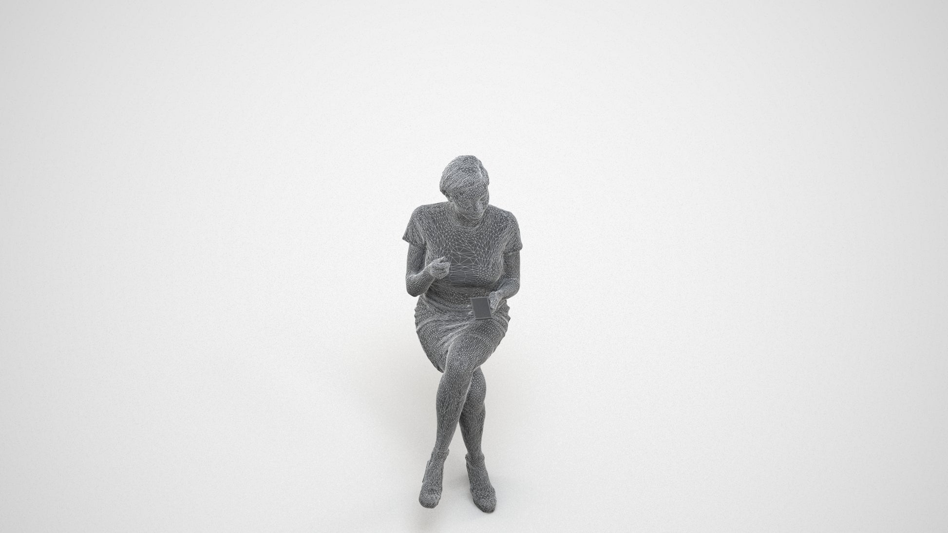 realistic 3D people woman business sitting, render-ready for V-Ray and Corona, FBX OBJ, wireframe three-quarter view