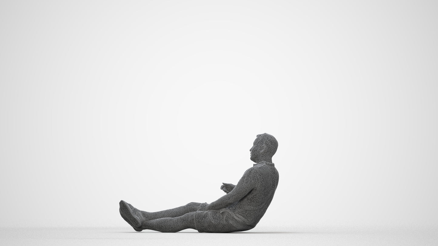 3D people model man casual sitting, scanned human for 3ds Max rendering, wireframe back view