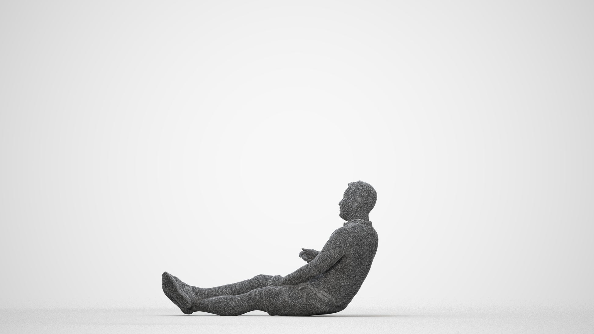 3D people model man casual sitting, scanned human for 3ds Max rendering, wireframe back view