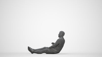 3D people model man casual sitting, scanned human for 3ds Max rendering, wireframe back view