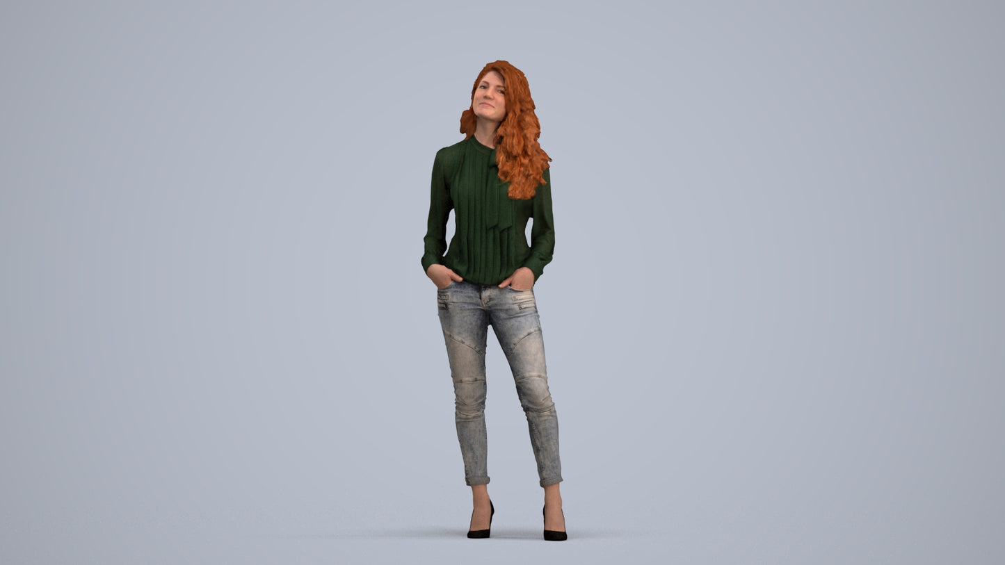 realistic 3D people woman casual standing, render-ready for V-Ray and Corona, FBX OBJ, standing pose render