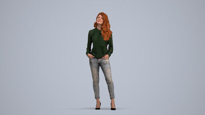realistic 3D people woman casual standing, render-ready for V-Ray and Corona, FBX OBJ, standing pose render