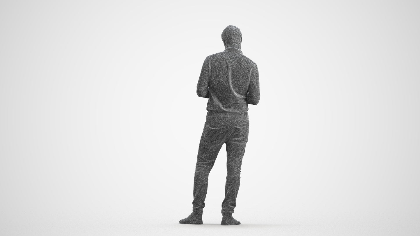 3D people model man casual standing, scanned human for 3ds Max rendering, wireframe front view