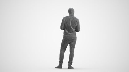 3D people model man casual standing, scanned human for 3ds Max rendering, wireframe front view
