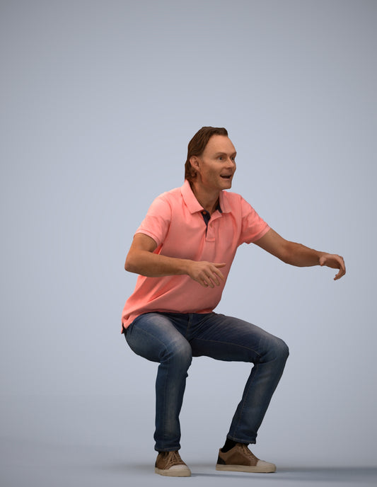 scanned 3D man casual sitting, photogrammetry people for Enscape and V-Ray