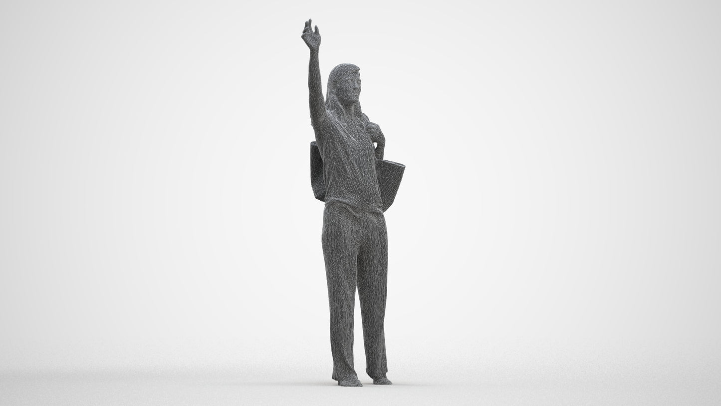 3D scanned woman standing casual, photorealistic archviz people for Enscape and SketchUp, three-quarter front view render