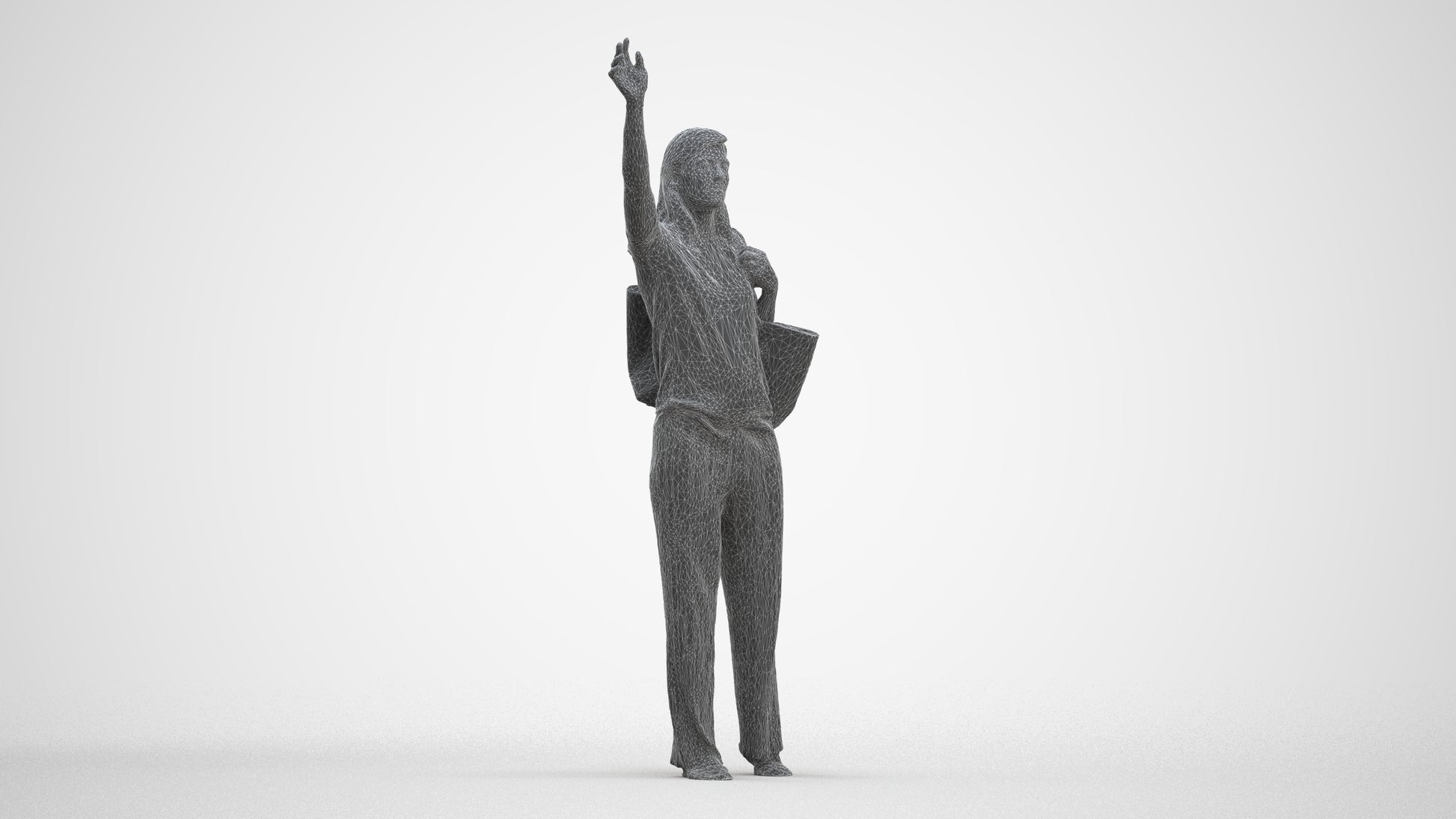 3D scanned woman standing casual, photorealistic archviz people for Enscape and SketchUp, three-quarter front view render