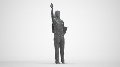 3D scanned woman standing casual, photorealistic archviz people for Enscape and SketchUp, three-quarter front view render