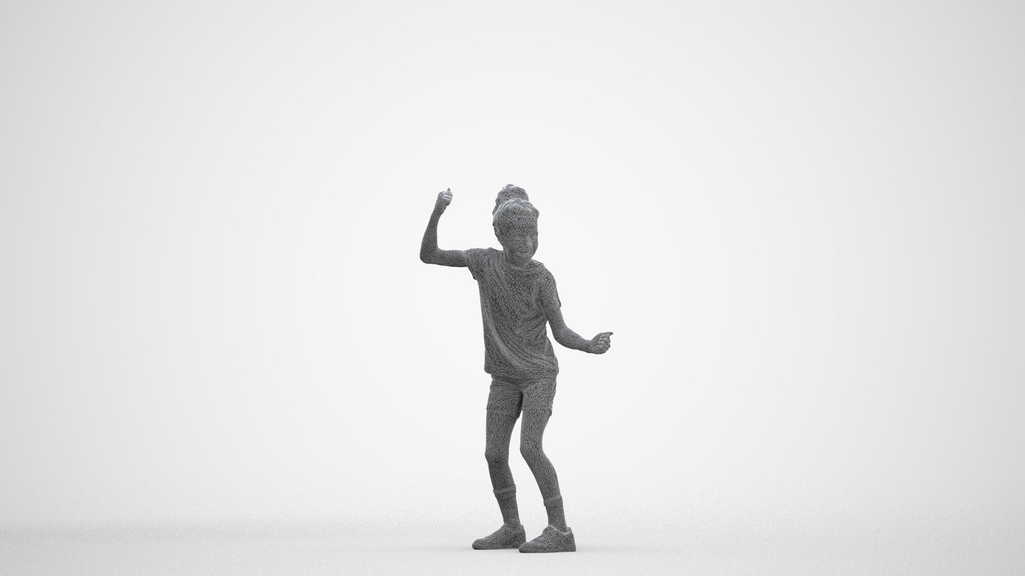 realistic 3D girl casual kids, scanned archviz people for Blender and 3ds Max, three-quarter front view render