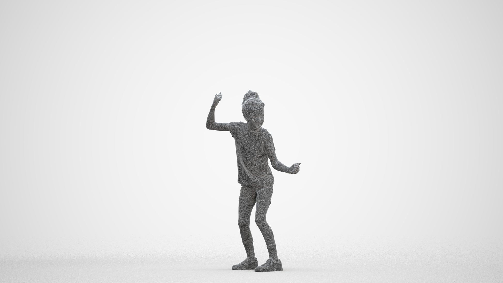 realistic 3D girl casual kids, scanned archviz people for Blender and 3ds Max, three-quarter front view render