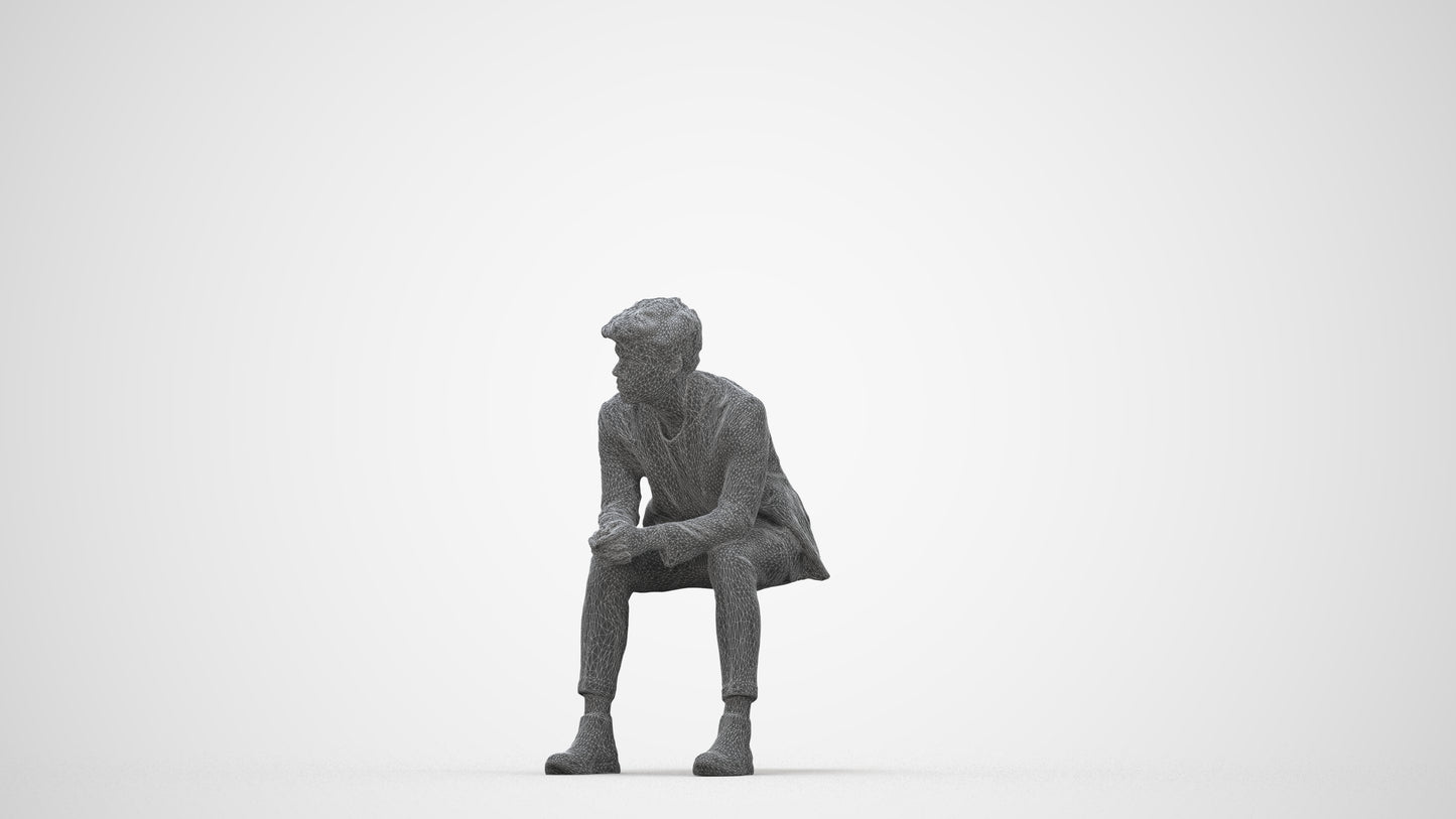photogrammetry 3D man business sitting, realistic human model archviz FBX, wireframe back view