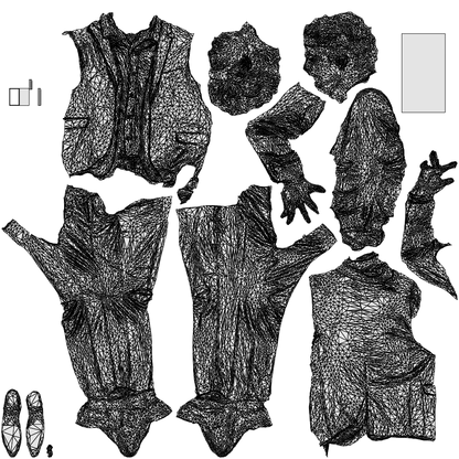 3D human model man business, photogrammetry scanned person for archviz, wireframe top-down view
