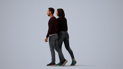 realistic 3D woman casual couple, scanned archviz people for Blender and 3ds Max, three-quarter view render