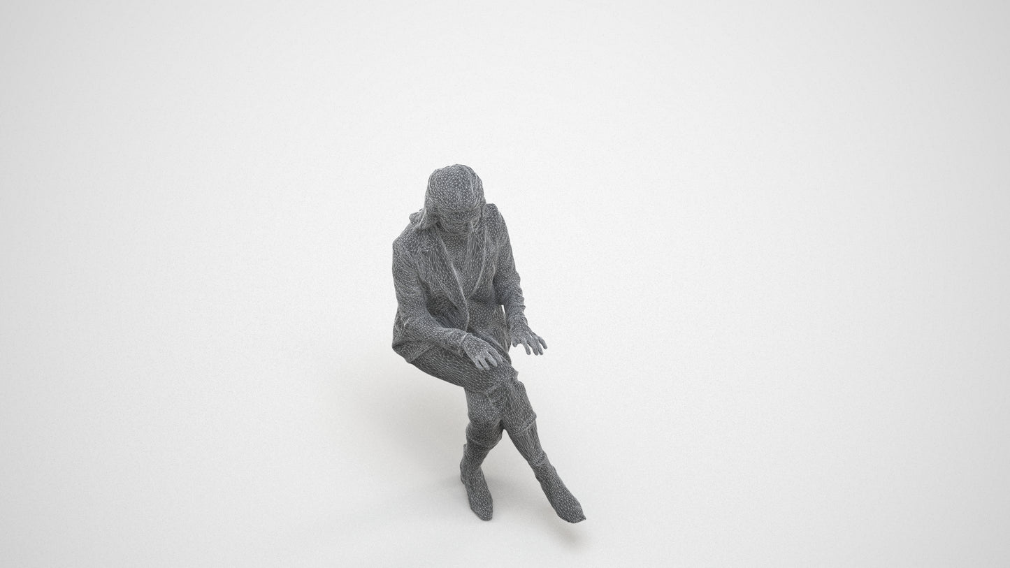 realistic 3D human woman business, archviz people FBX OBJ for Blender, wireframe three-quarter view