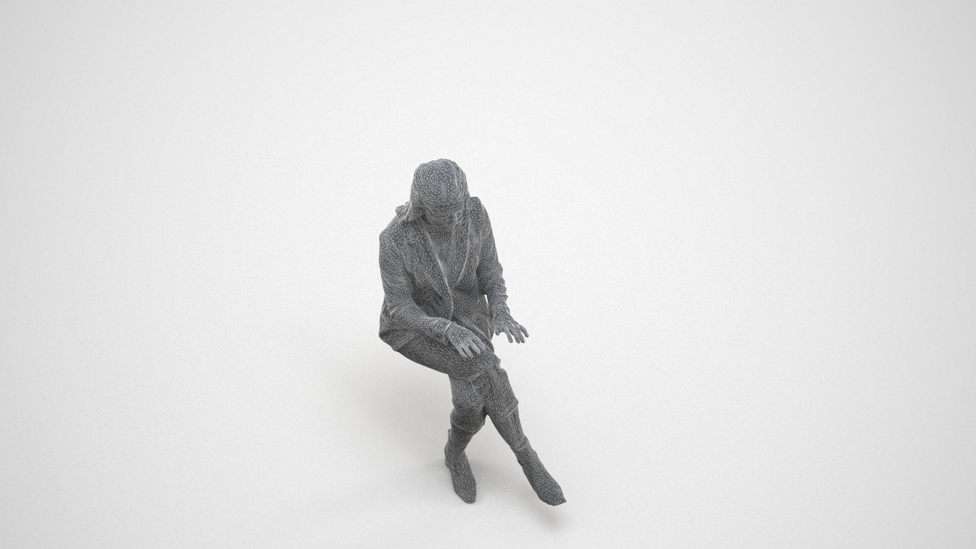 realistic 3D human woman business, archviz people FBX OBJ for Blender, wireframe three-quarter view