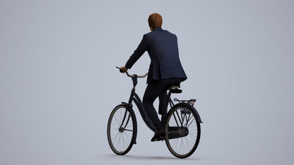 scanned 3D man business cycling, photogrammetry people for Enscape and V-Ray, front view render
