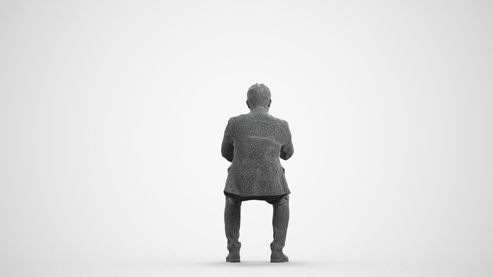 3D people model man business, scanned human for 3ds Max rendering, wireframe front view