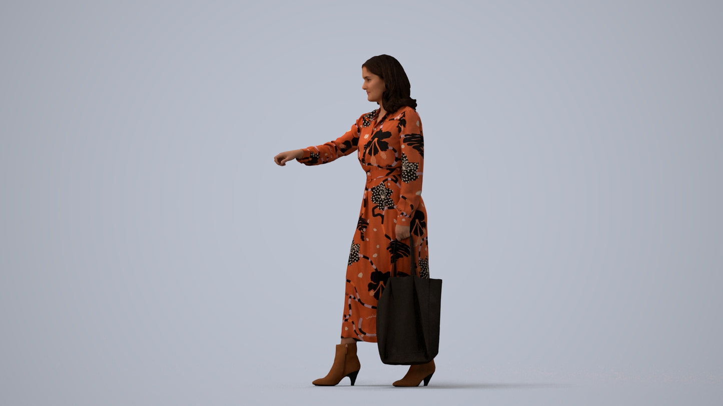 realistic 3D woman casual door, scanned archviz people for Blender and 3ds Max, three-quarter view render