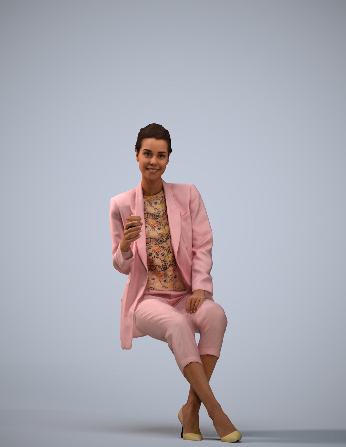 3D scanned woman sitting business, photorealistic archviz people for Enscape and SketchUp