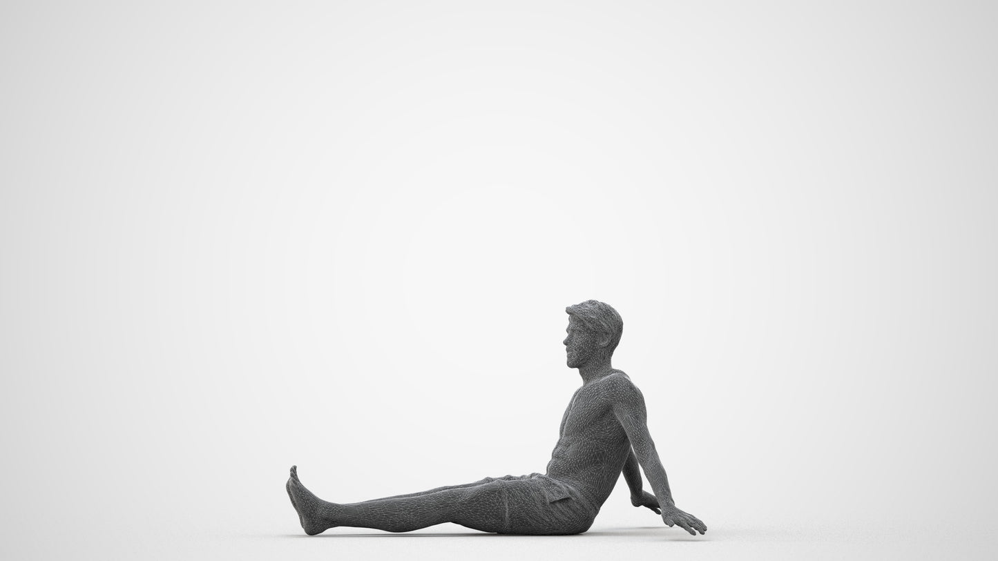 3D human model man pool, photogrammetry scanned person for archviz, square thumbnail