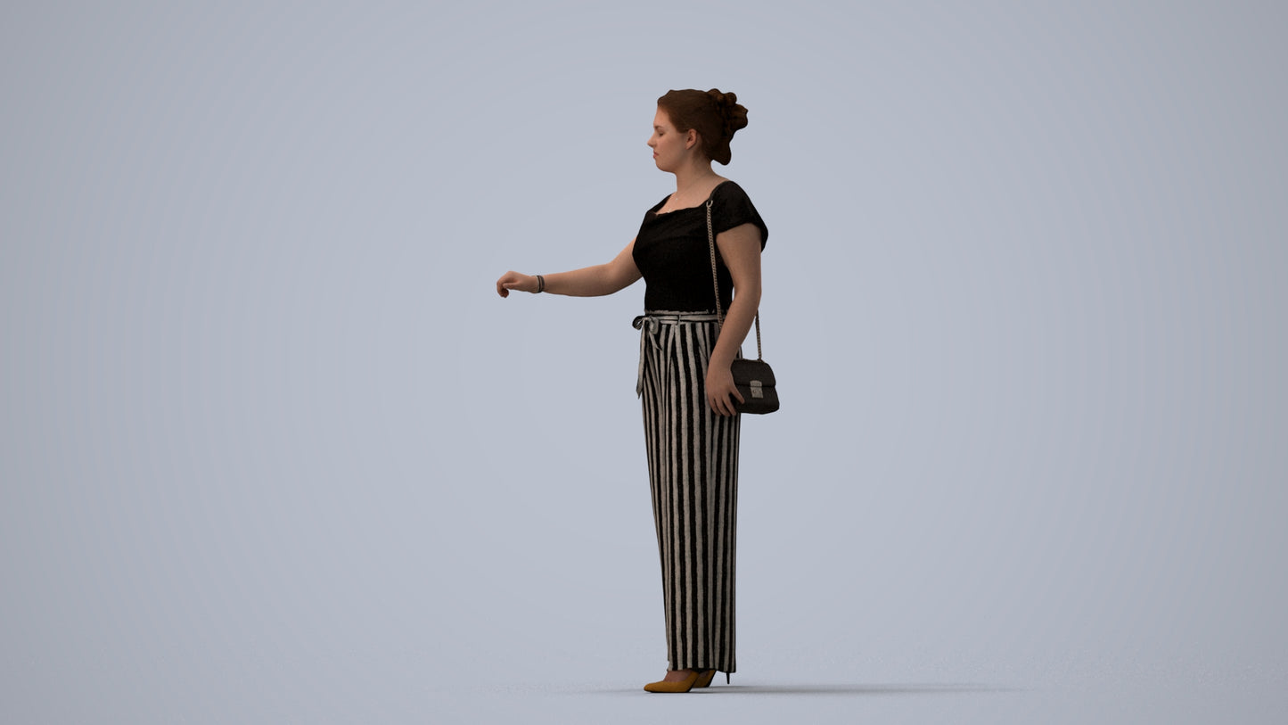realistic 3D woman casual standing, scanned archviz people for Blender and 3ds Max, three-quarter view render