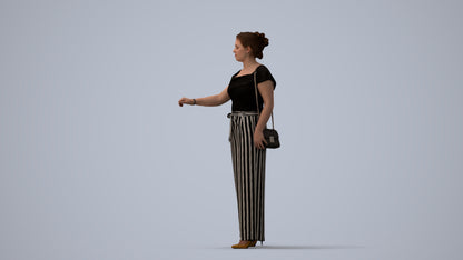 realistic 3D woman casual standing, scanned archviz people for Blender and 3ds Max, three-quarter view render