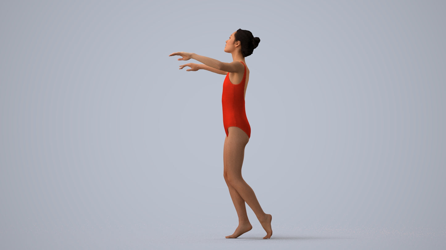 3D scanned woman pool, photorealistic archviz people for Enscape and SketchUp, three-quarter view render