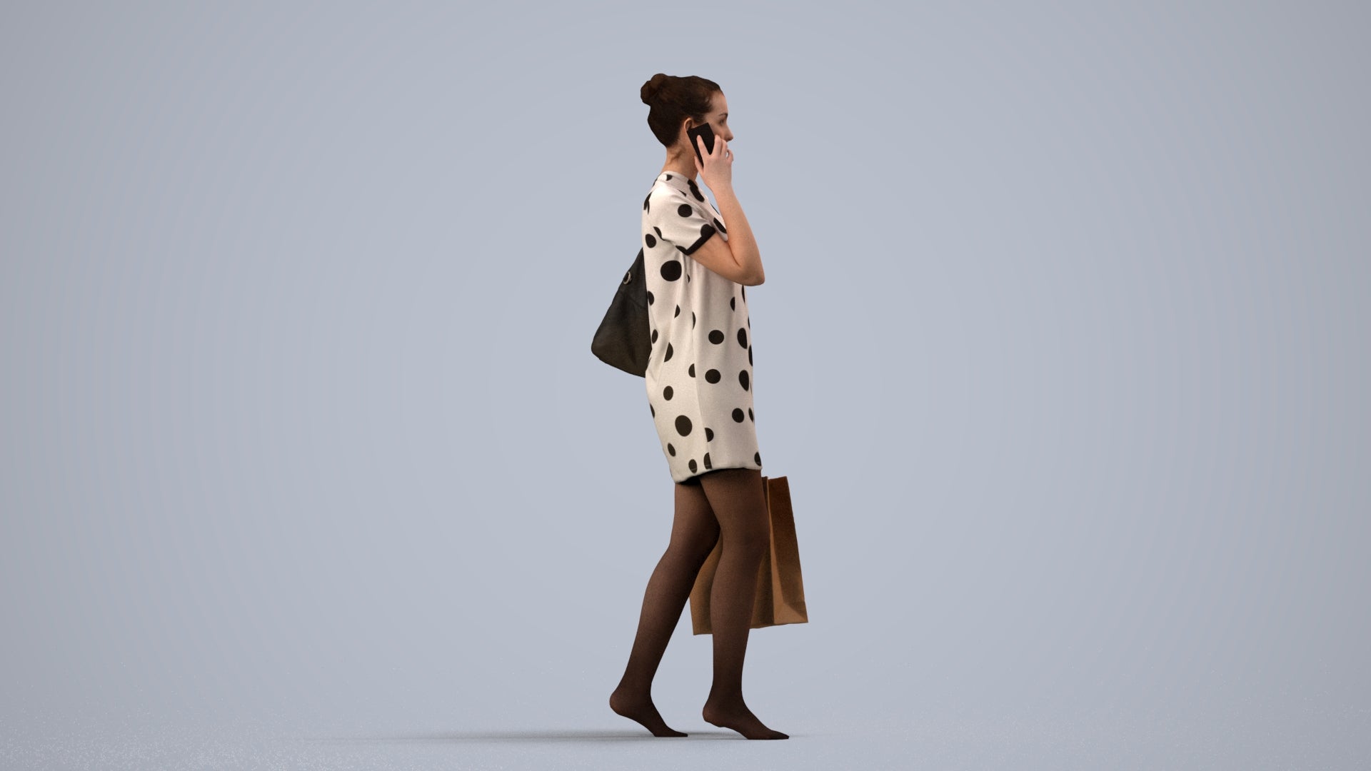 3D people model woman casual mix, scanned human for 3ds Max rendering, side view render