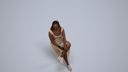 realistic 3D woman casual sitting, scanned archviz people for Blender and 3ds Max, back view render