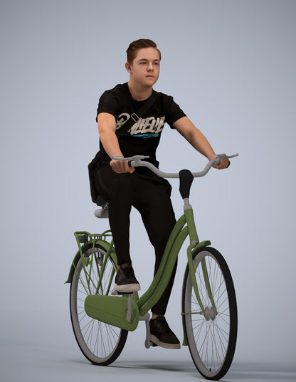 3D people model boy casual cycling, scanned human for 3ds Max rendering