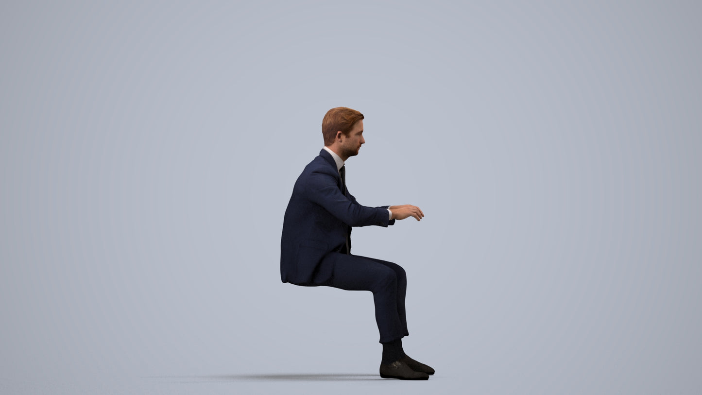 3D scanned man business, photorealistic archviz people for Enscape and SketchUp, side view render