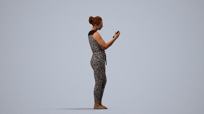 3D human model woman casual standing, photogrammetry scanned person for archviz, side view render