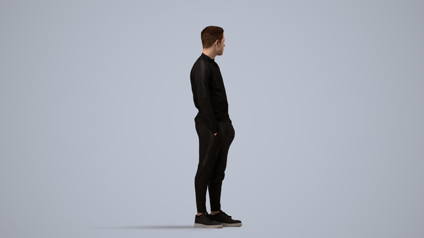 3D scanned boy kids casual, photorealistic archviz people for Enscape and SketchUp, side view render