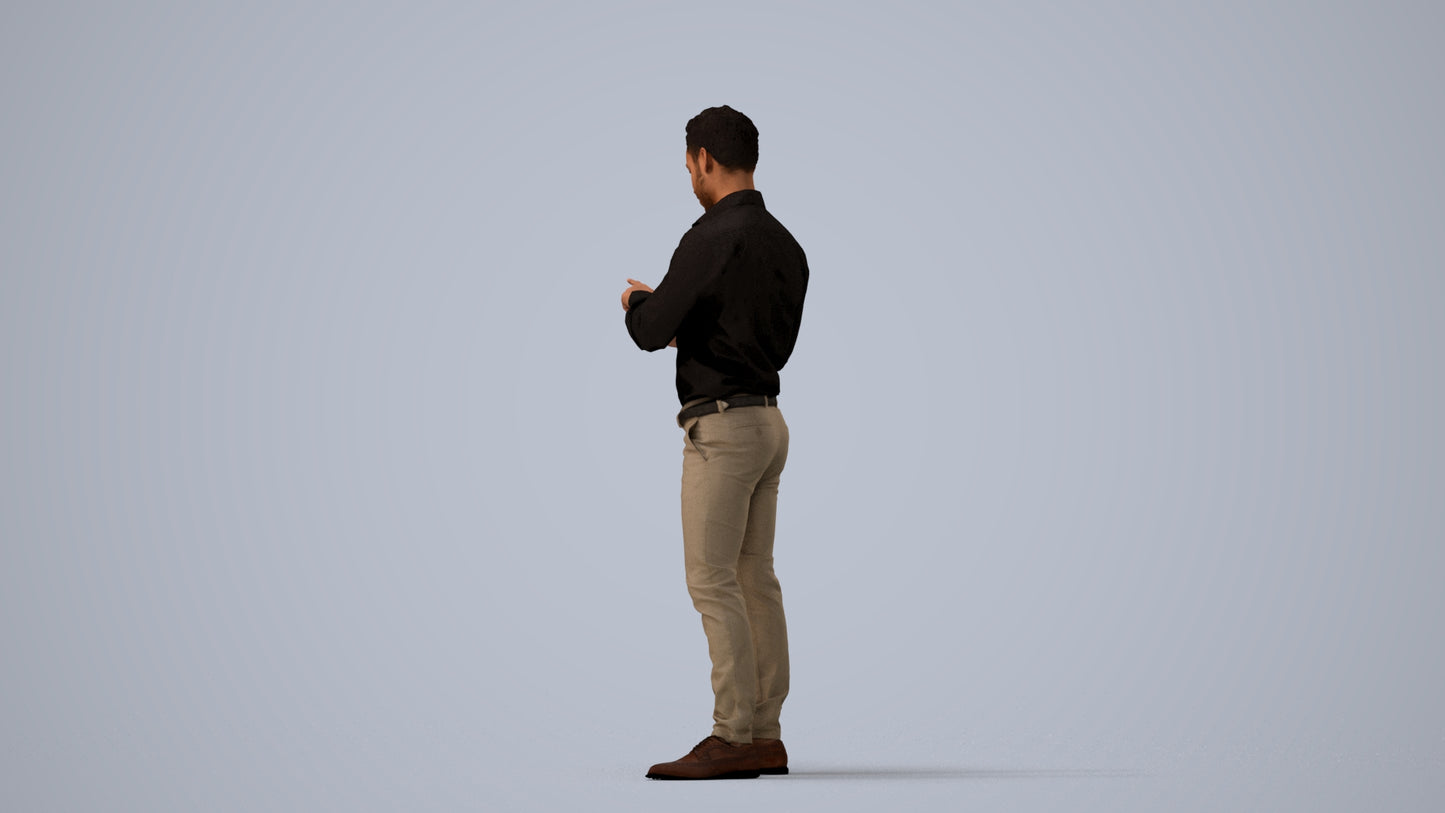 realistic 3D people man business standing, render-ready for V-Ray and Corona, FBX OBJ, three-quarter view render