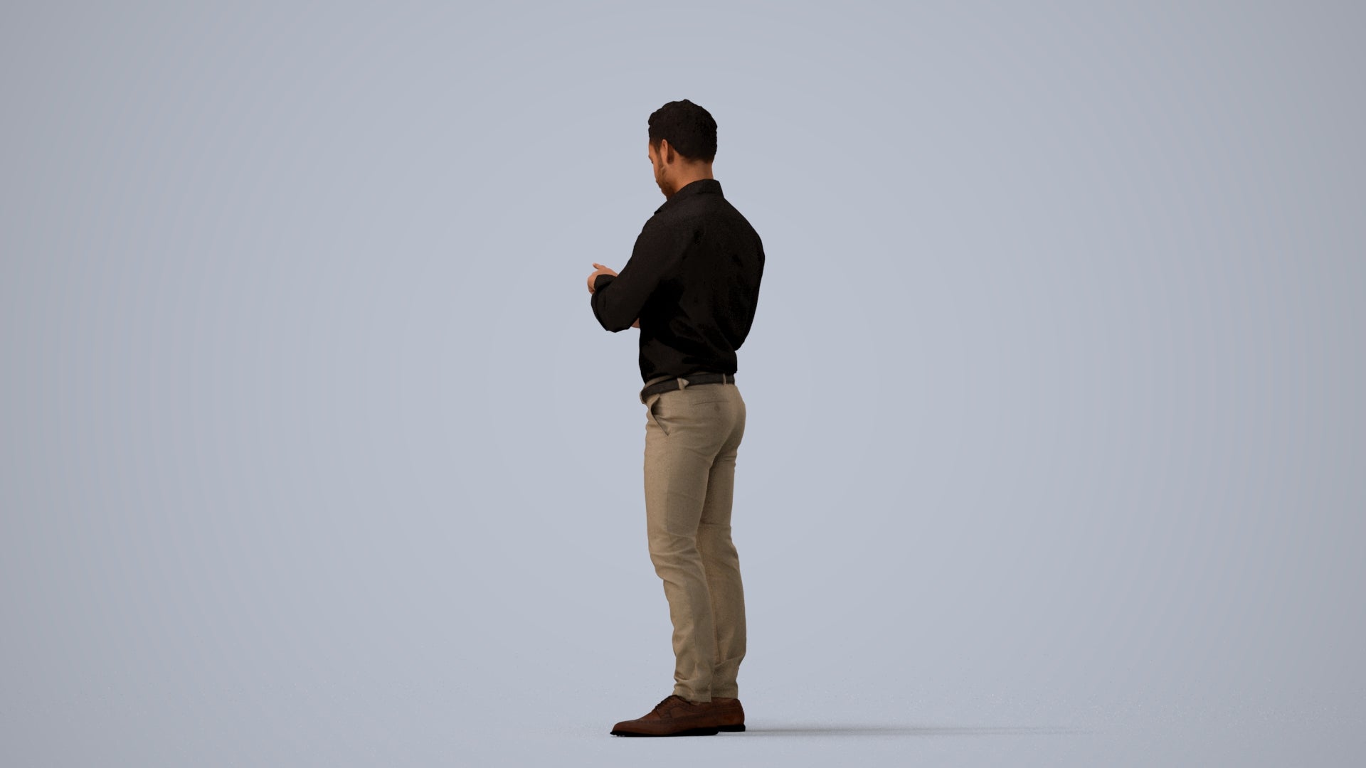 realistic 3D people man business standing, render-ready for V-Ray and Corona, FBX OBJ, three-quarter view render