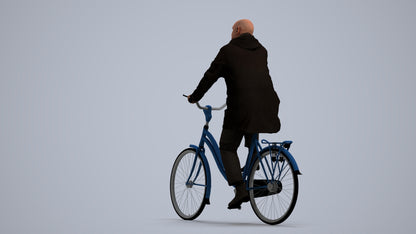 realistic 3D human senior man business cycling, archviz people FBX OBJ for Blender, front view render