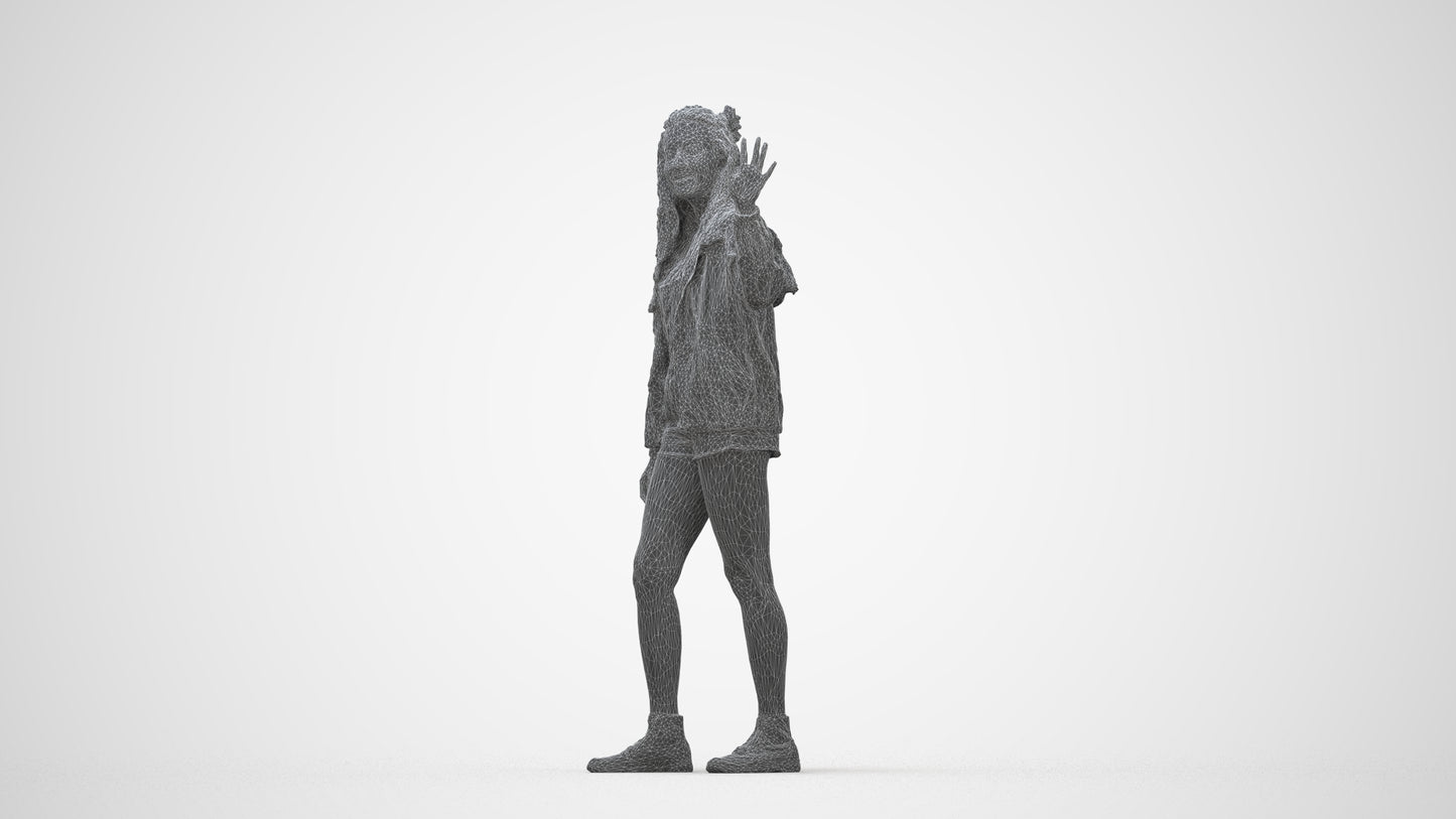 realistic 3D people woman casual walking, render-ready for V-Ray and Corona, FBX OBJ, wireframe back view