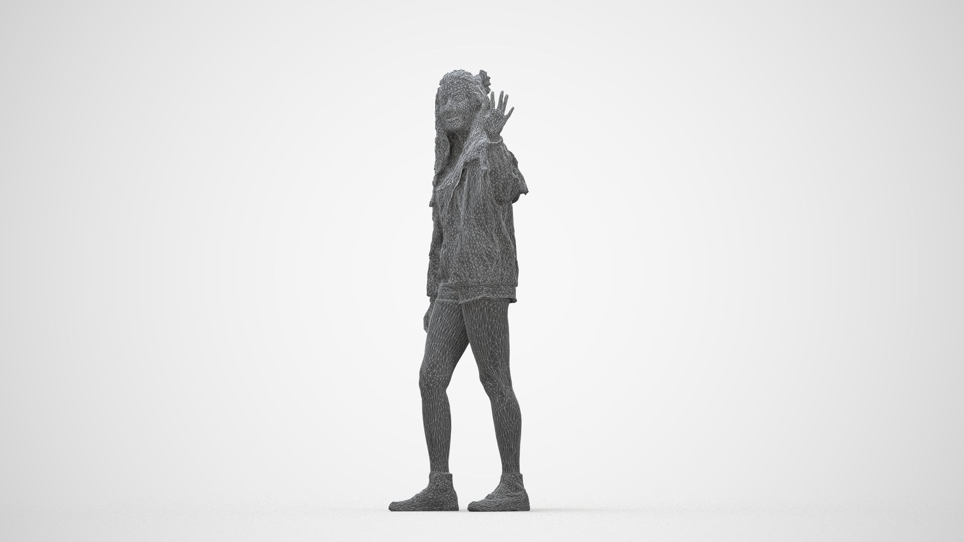 realistic 3D people woman casual walking, render-ready for V-Ray and Corona, FBX OBJ, wireframe back view