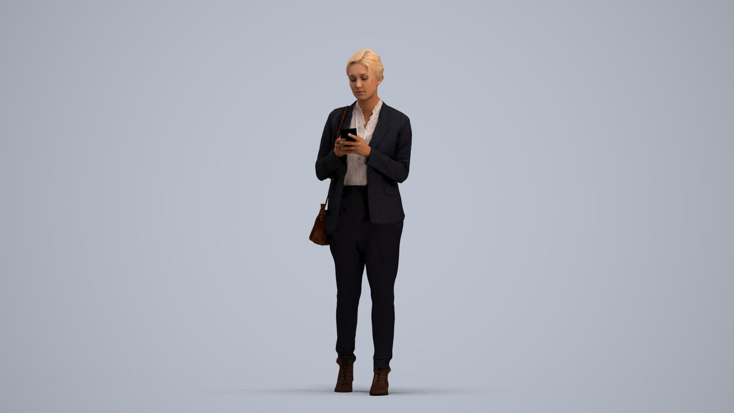 3D people model woman business walking, scanned human for 3ds Max rendering, standing pose render