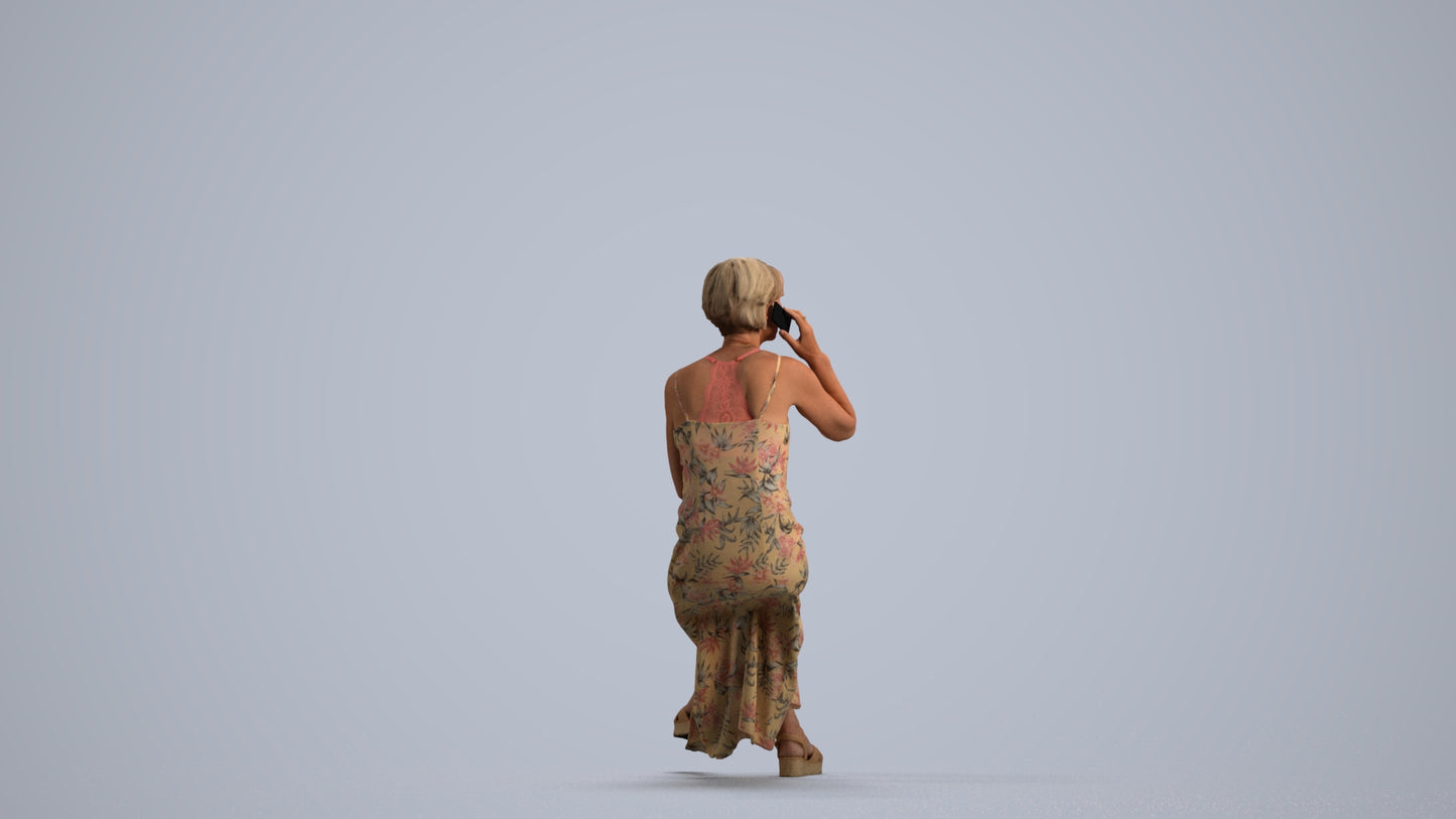 3D scanned senior woman sitting, photorealistic archviz people for Enscape and SketchUp, front view render