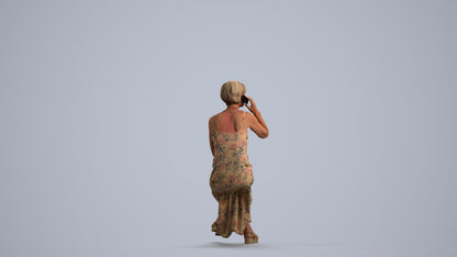 3D scanned senior woman sitting, photorealistic archviz people for Enscape and SketchUp, front view render