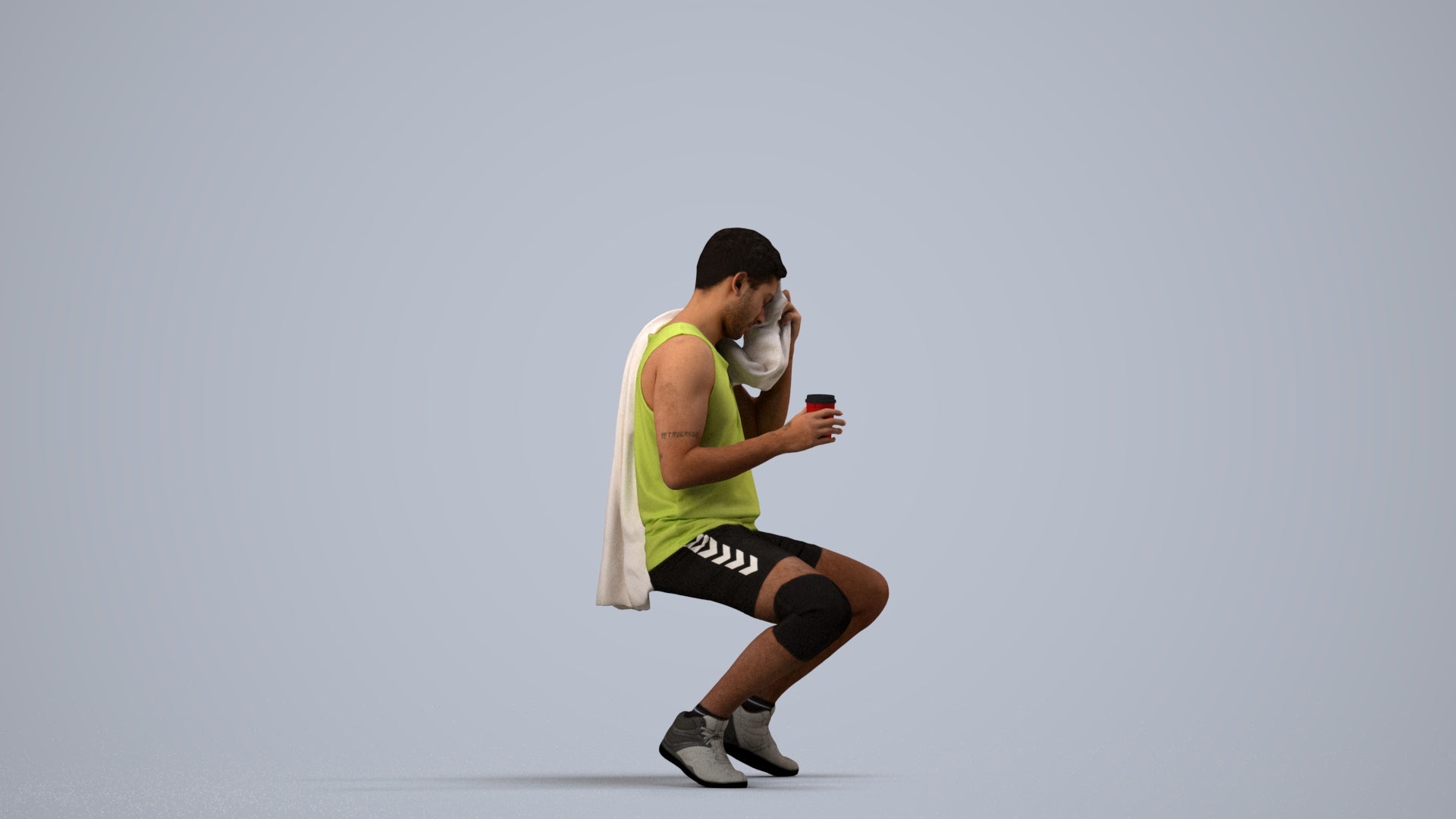 3D people model man sport, scanned human for 3ds Max rendering, side view render