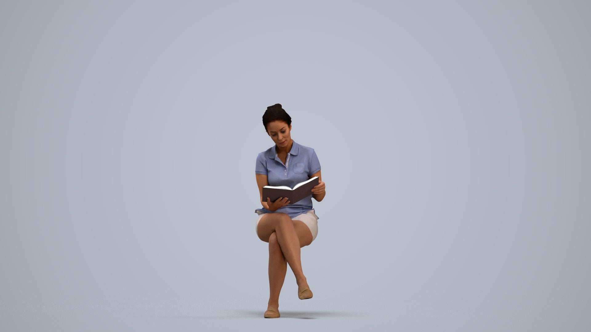3D people model woman casual sitting, scanned human for 3ds Max rendering, standing pose render