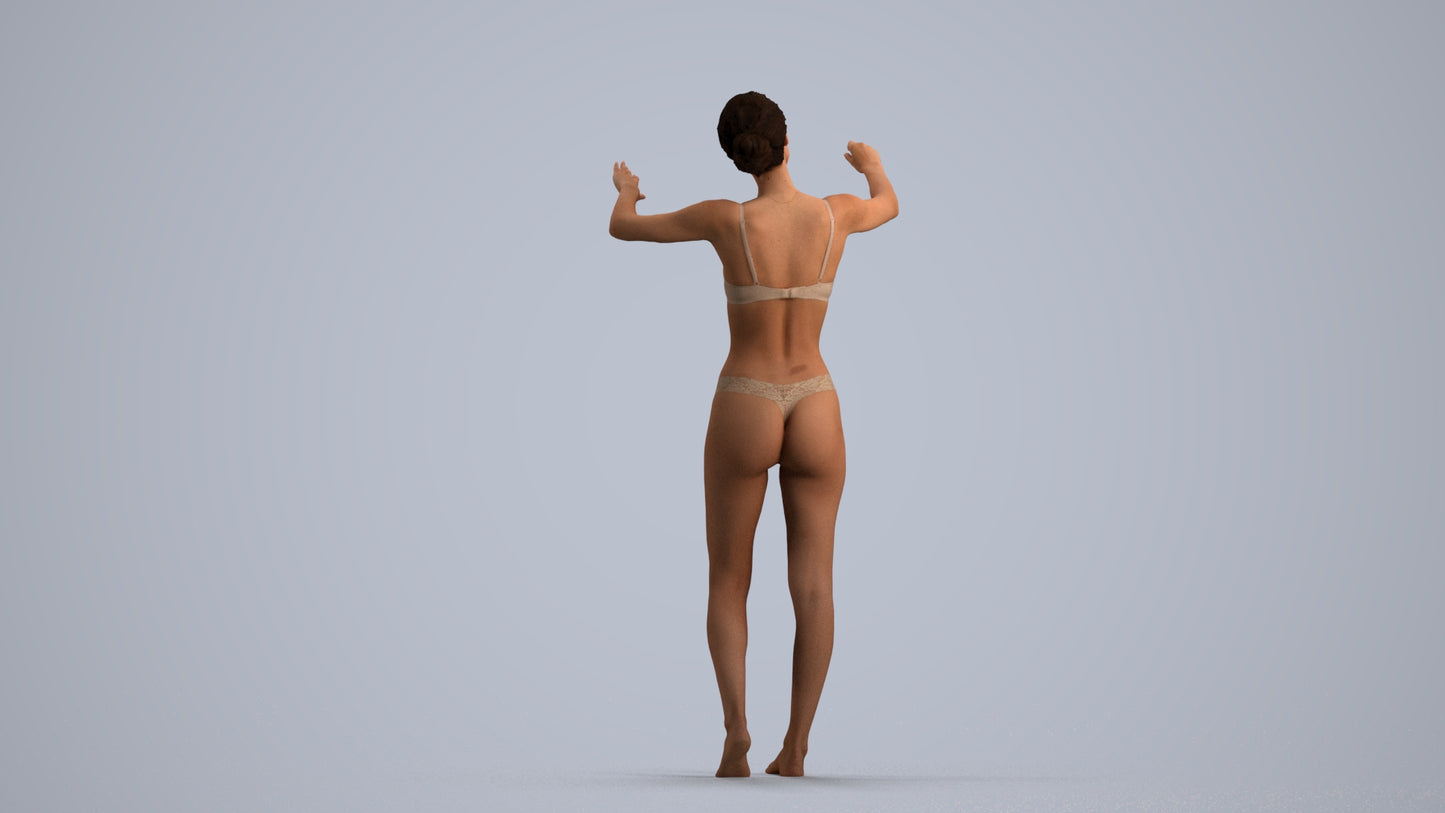 photogrammetry 3D woman bathroom, realistic human model archviz FBX, front view render
